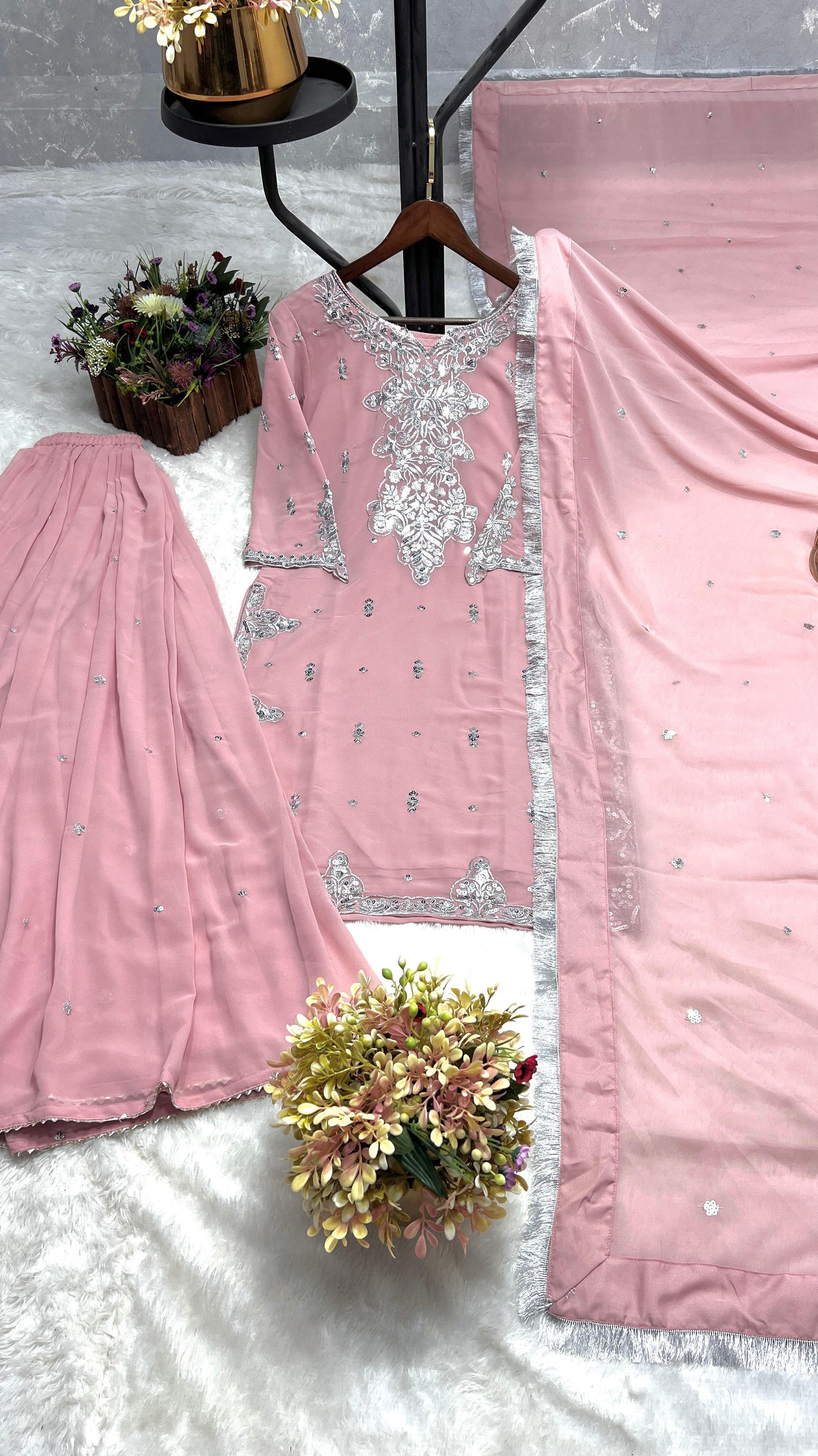 Pink Color Beautiful Plazo Suit In Georgette Fabric