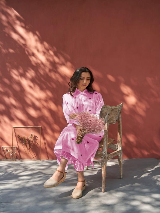 Pink Color Beautiful Cotton Wear Kurti Pent Set