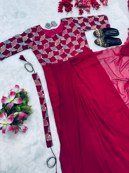 red color beautiful trending zip nd go embroidery saree