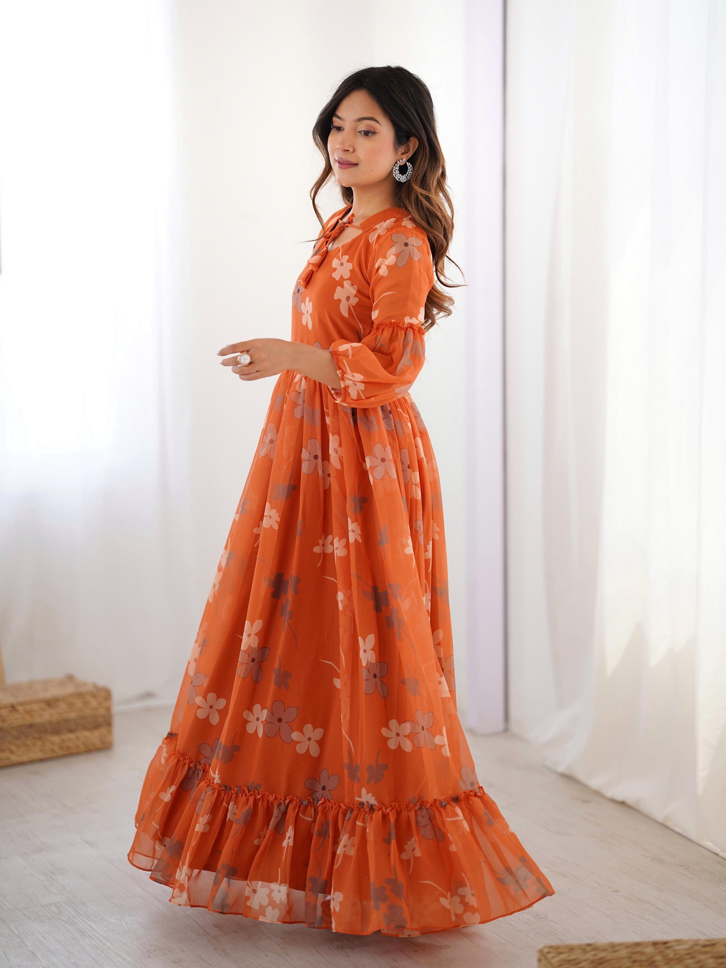 Orange Color Beautiful Gown in Georgette Fabric