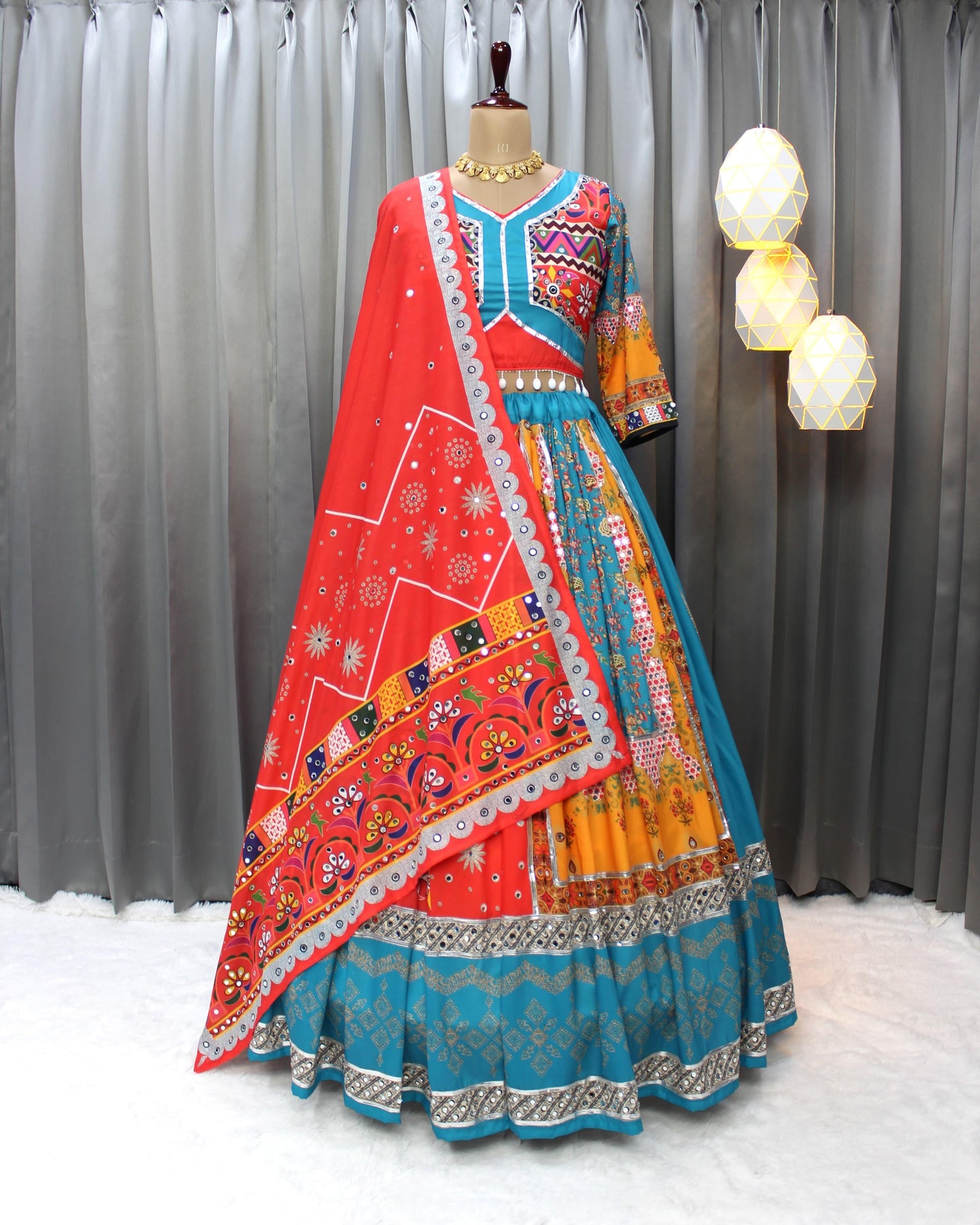 Navratri Wear Lehenga Choli in Muslin Cotton Fabric