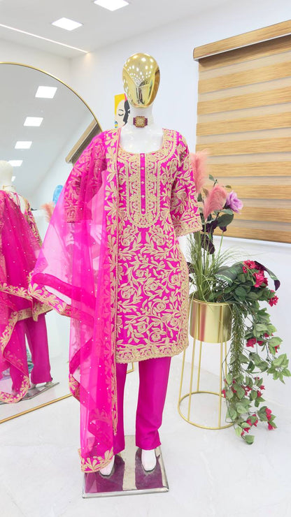 Pink Color PArtywear Dress in Chinon Fabric