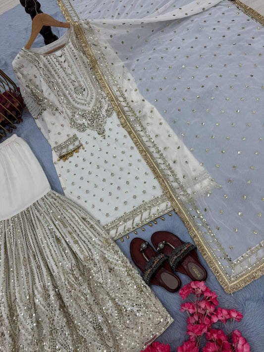 White color Beautiful Sharara Dress in Georgette Fabric