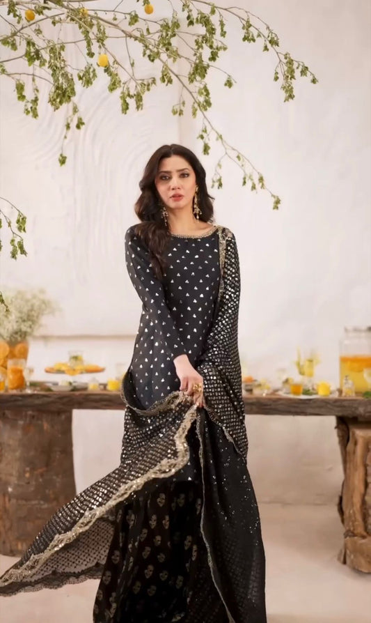 Black Color Beautiful Plazo Dress in Georgette Fabric