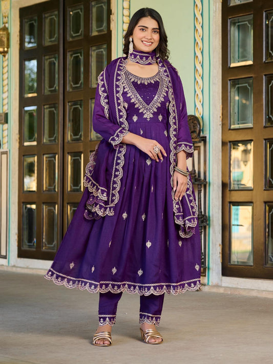 Blue color Beautiful Silk Gown with embroidery work