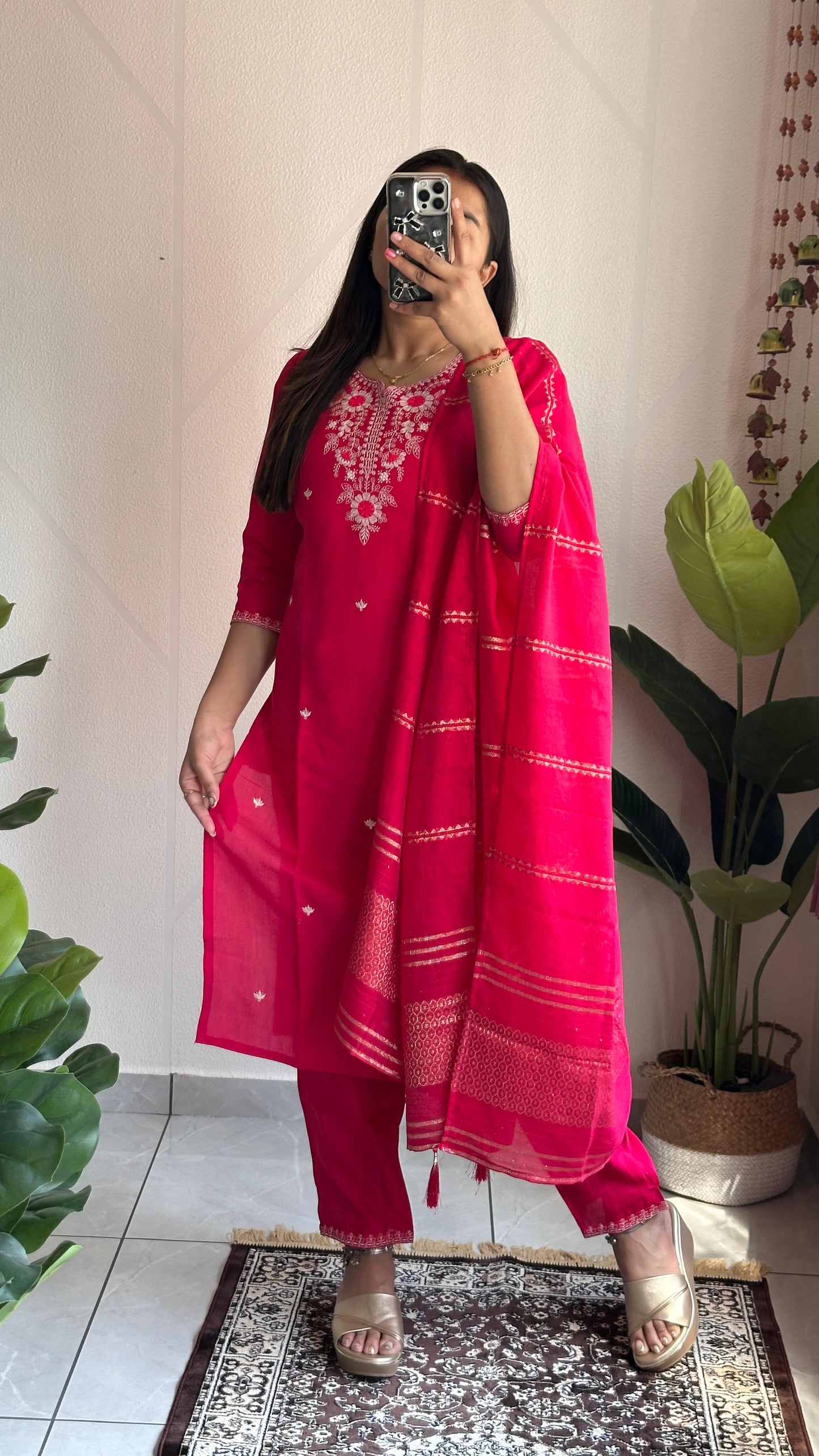 Pink color summer Wear Dress in Roman silk Fabric