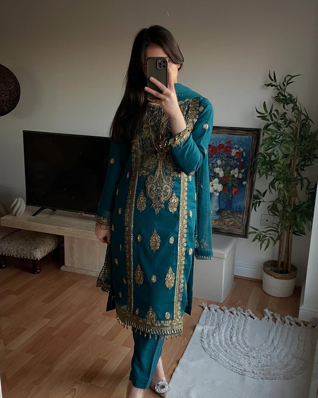 Chinnon Silk With Heavy Embroidery Coding Sequence Work Dress