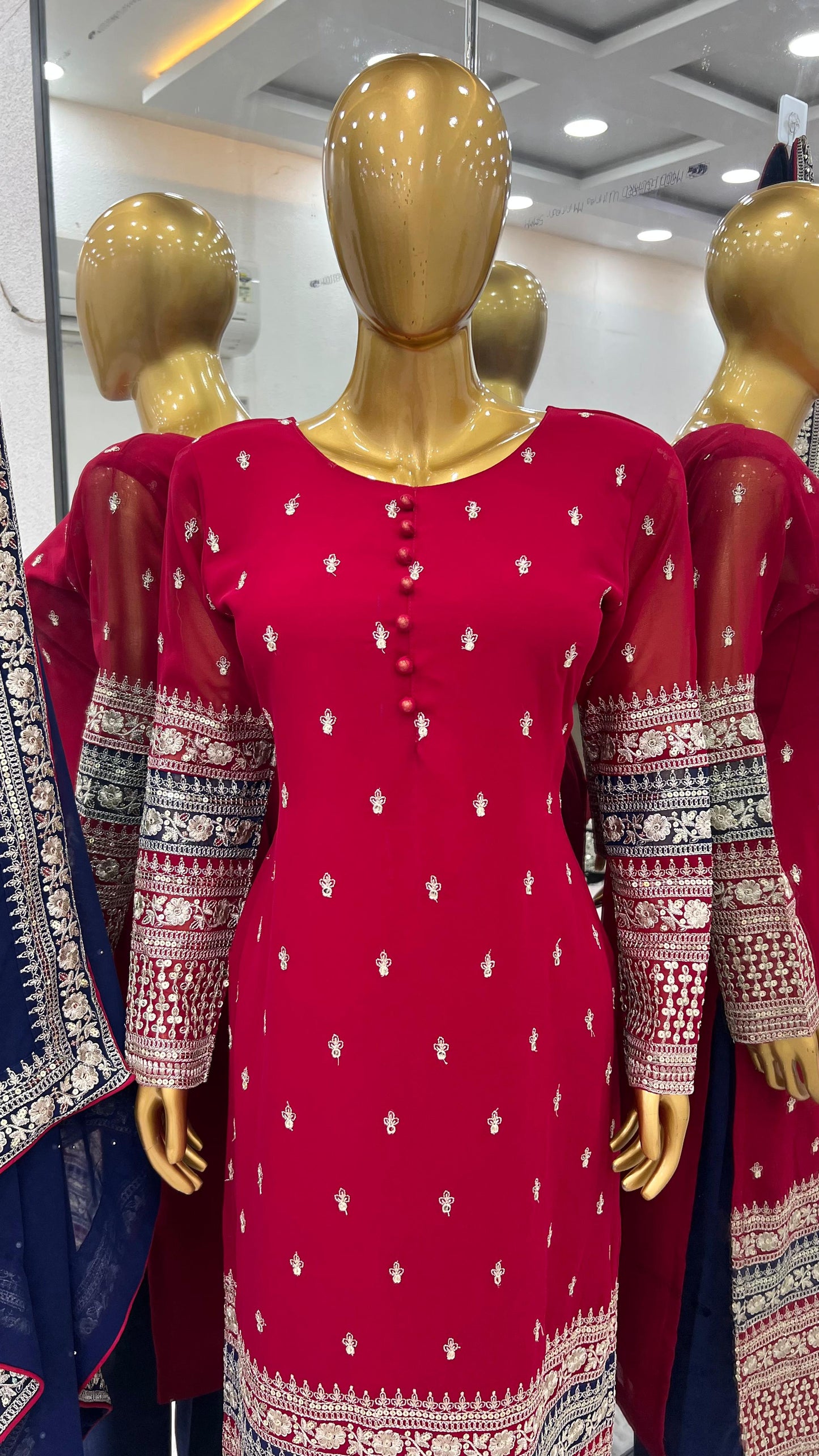 Maroon Red Blue Color Beautiful Partywear Dress in georgette fabric