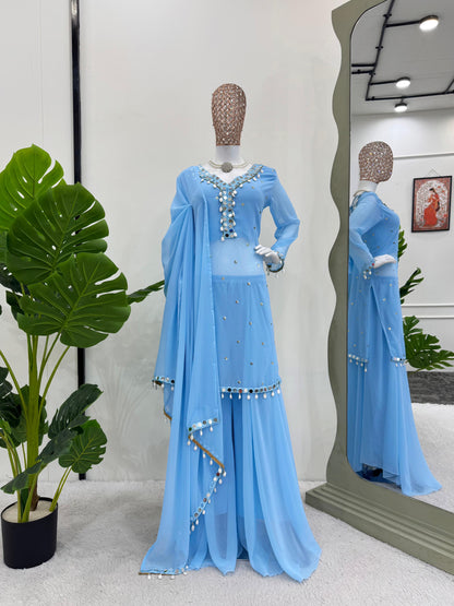 sky blue colour beautiful partywear dress in Georgetta fabric