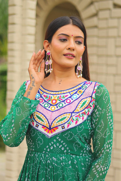 Green Color Beautiful Georgette Fabric navratri Gown