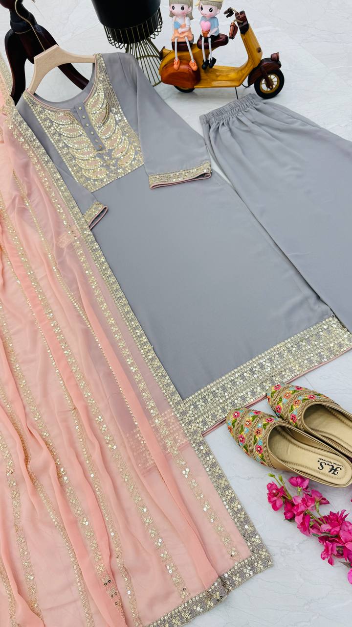Designer Party Top Pallazo & Dupatta Set