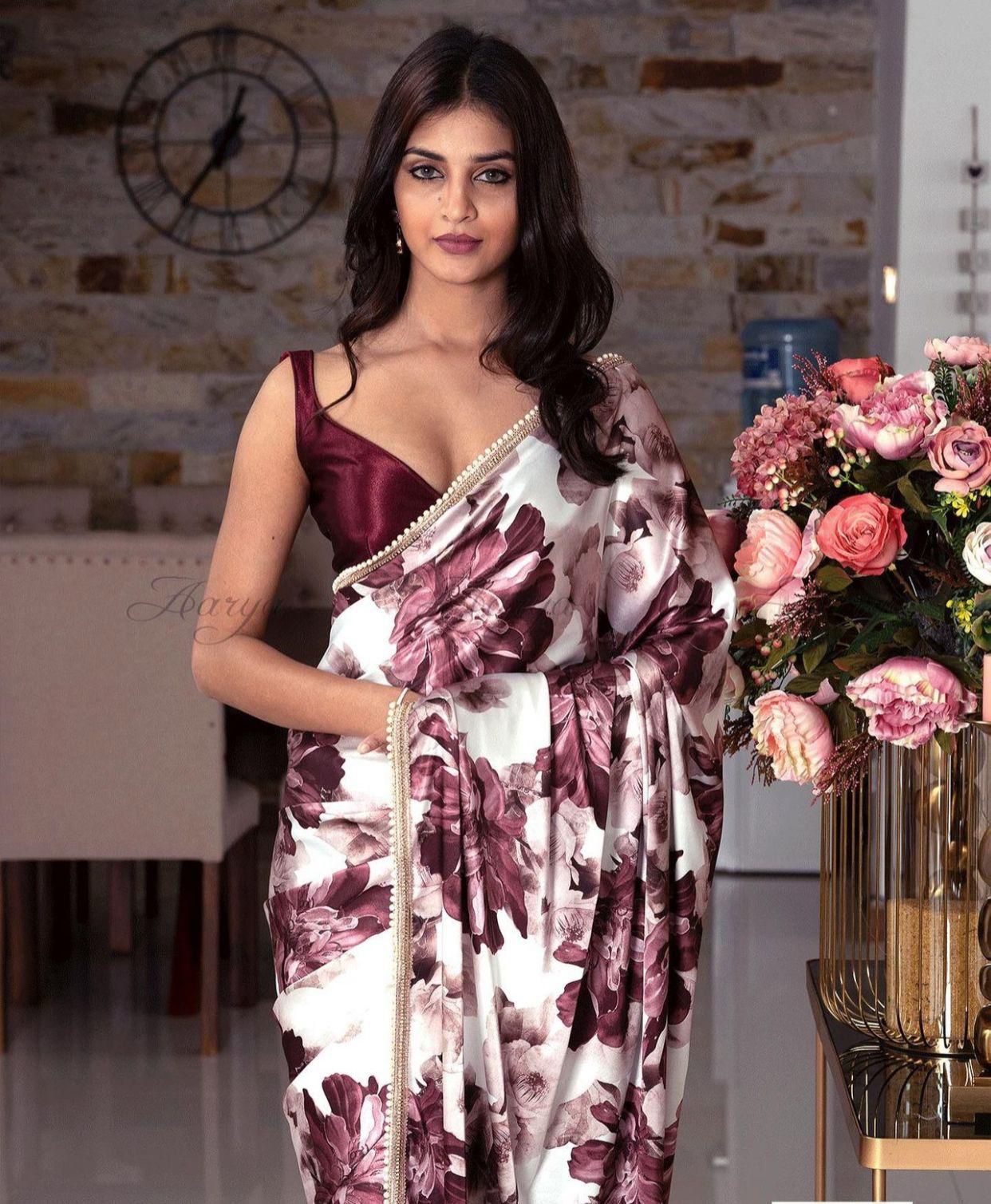 Half Half Satin Saree Collection With Beautiful Flower Print