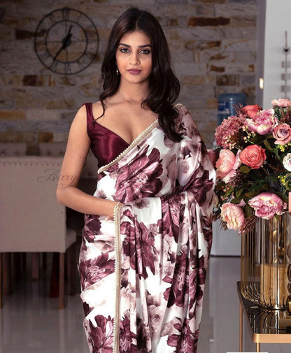 Half Half Satin Saree Collection With Beautiful Flower Print