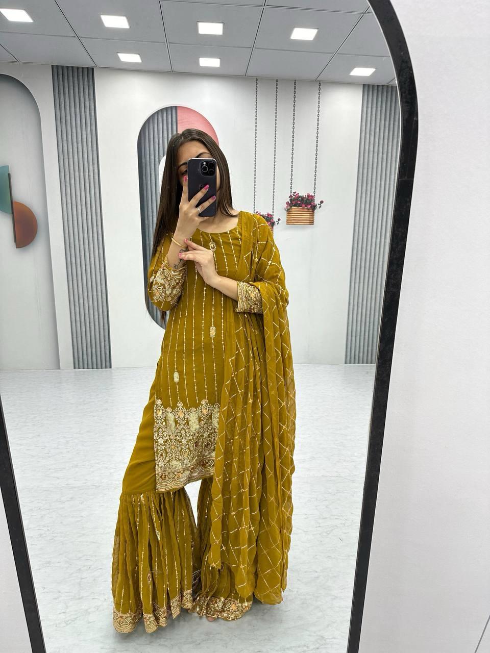 Embroidered Suit & Sharara in georgette fabric