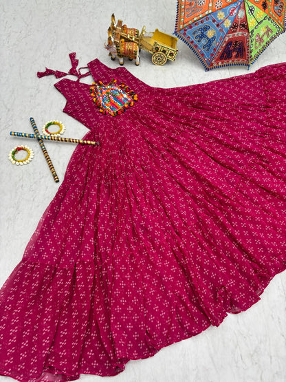 Navratri Special Gamathi Work Gown in pink color