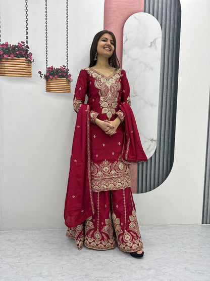 Designer Party Wear Top Plazzo & Dupatta Set