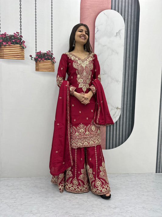 Designer Party Wear Top Plazzo & Dupatta Set
