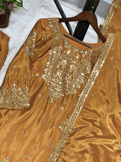 Embroidery And Sequence Worked Top-Sharara And Dupatta Set Fully Stitched Ready To Wear