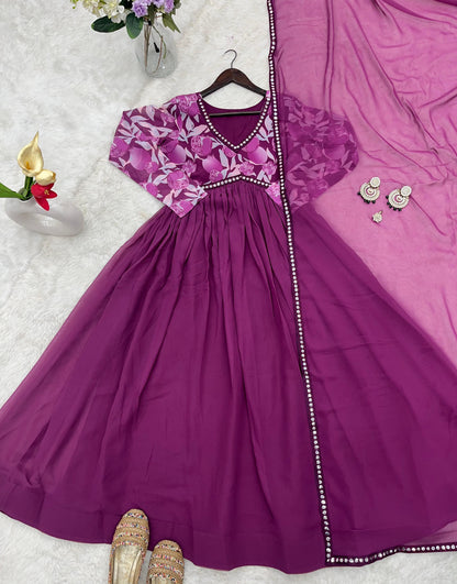 Purple Color Beautiful Partywear ANarkali Dress with dupatta