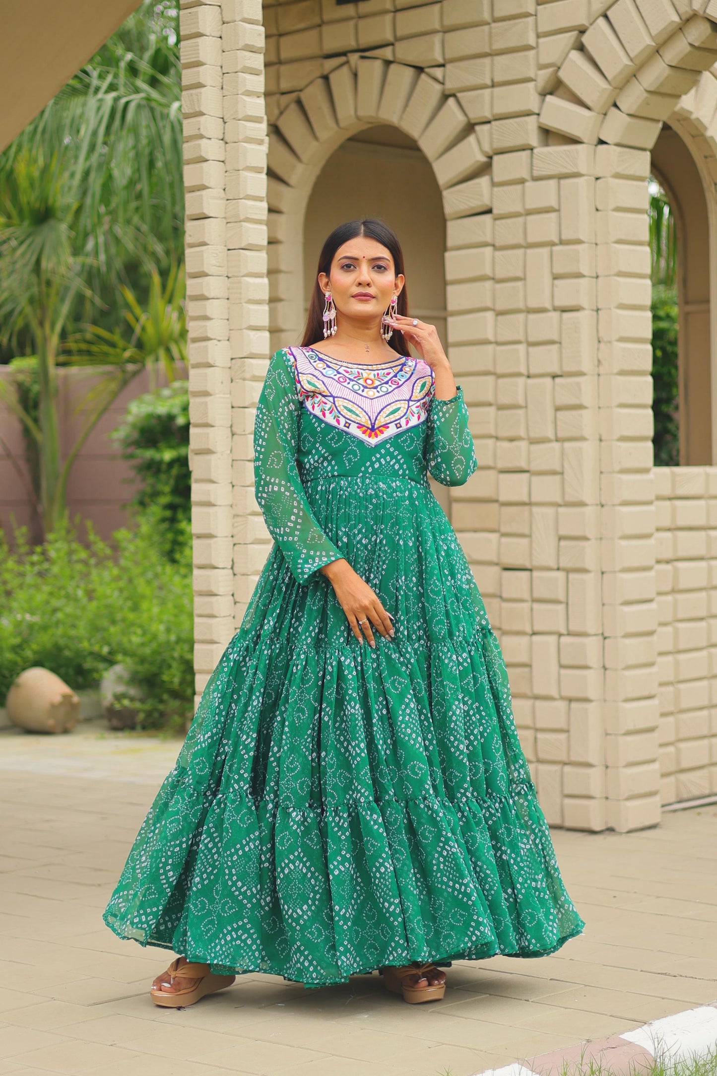 Green Color Beautiful Georgette Fabric navratri Gown