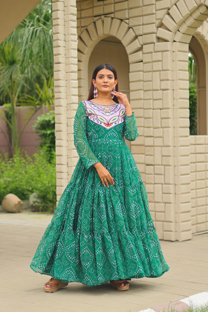 Green Color Beautiful Georgette Fabric navratri Gown