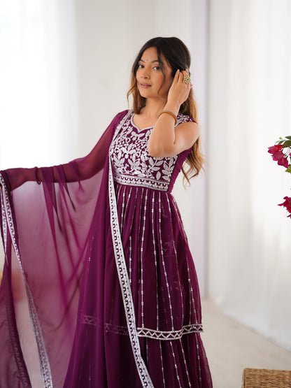 Purple Color Beautiful Partywear Dress in Georgette Fabric