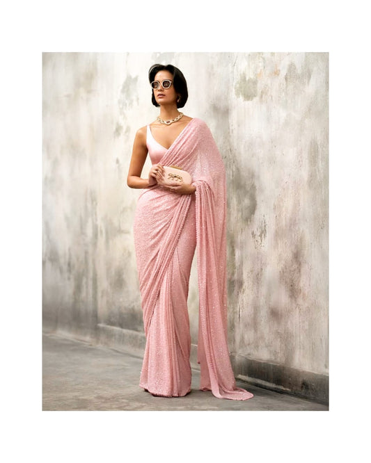 Pink Color Partywear Saree in Georgette Fabric