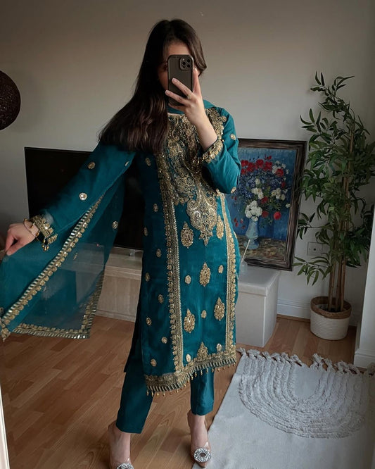 Chinnon Silk With Heavy Embroidery Coding Sequence Work Dress