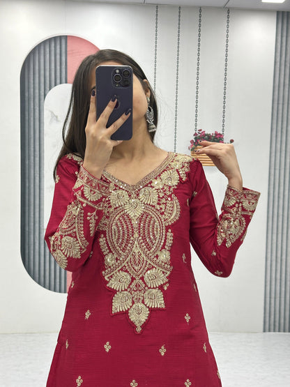 Designer Party Wear Top Plazzo & Dupatta Set