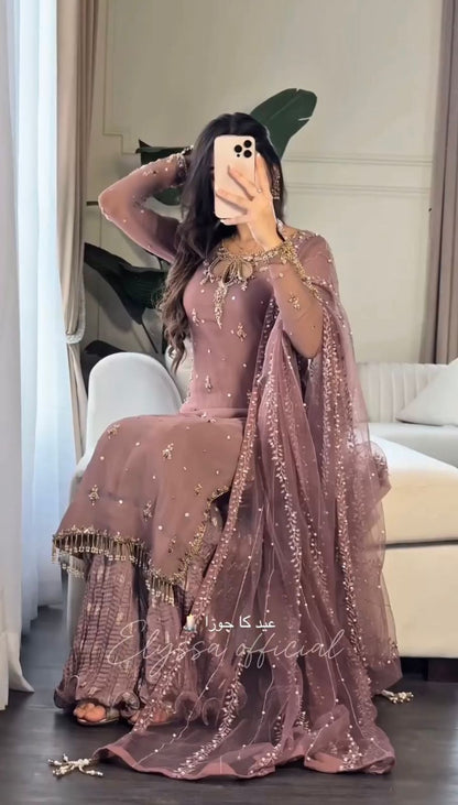 Georgette With Heavy Embroidery Sequence Work Top-Bottom And Dupatta Set