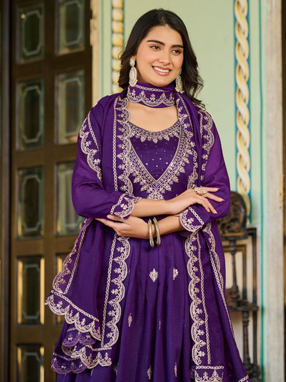 Blue color Beautiful Silk Gown with embroidery work