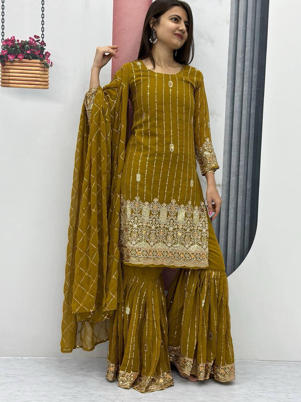 Embroidered Suit & Sharara in georgette fabric