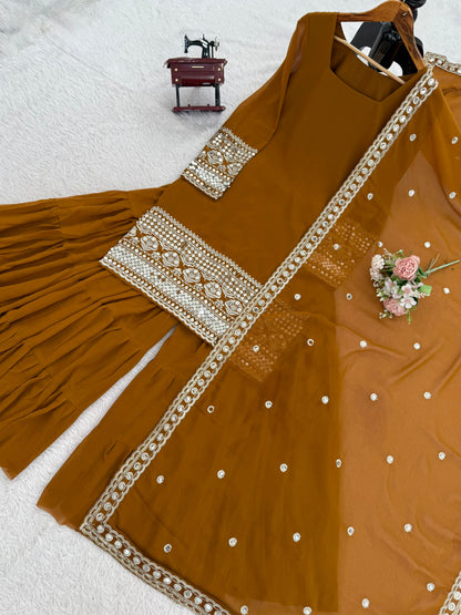 musturd yllow color sharara dress in georgette fabric