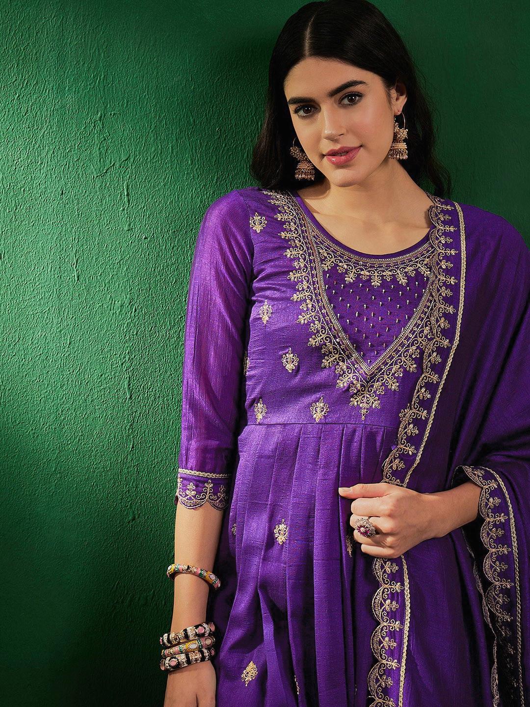 Blue color Beautiful Silk Gown with embroidery work