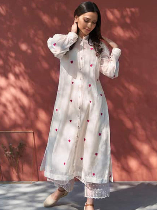 White Color Beautiful Cotton Wear Kurti Pent Set