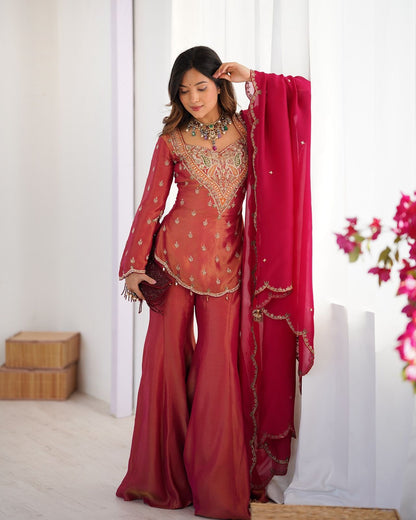 simar silk with embroidery work top-bottom and dupatta set fully stitched ready to wear