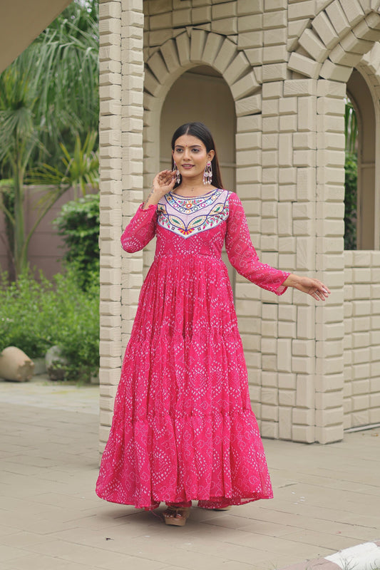 Pink Color Beautiful Georgette Fabric navratri Gown