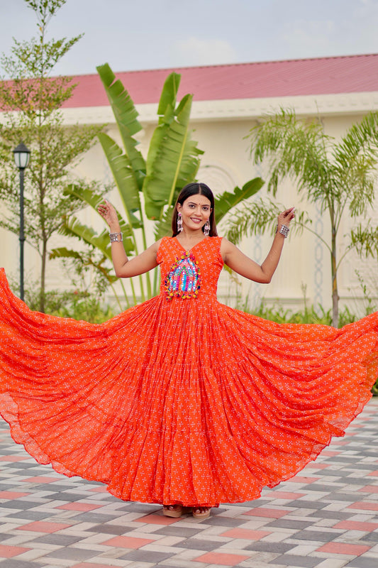 Navratri Special Gamathi Work Gown in orange color