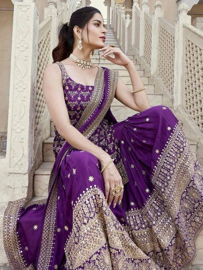 purple colour beautiful partywear sharara dress
