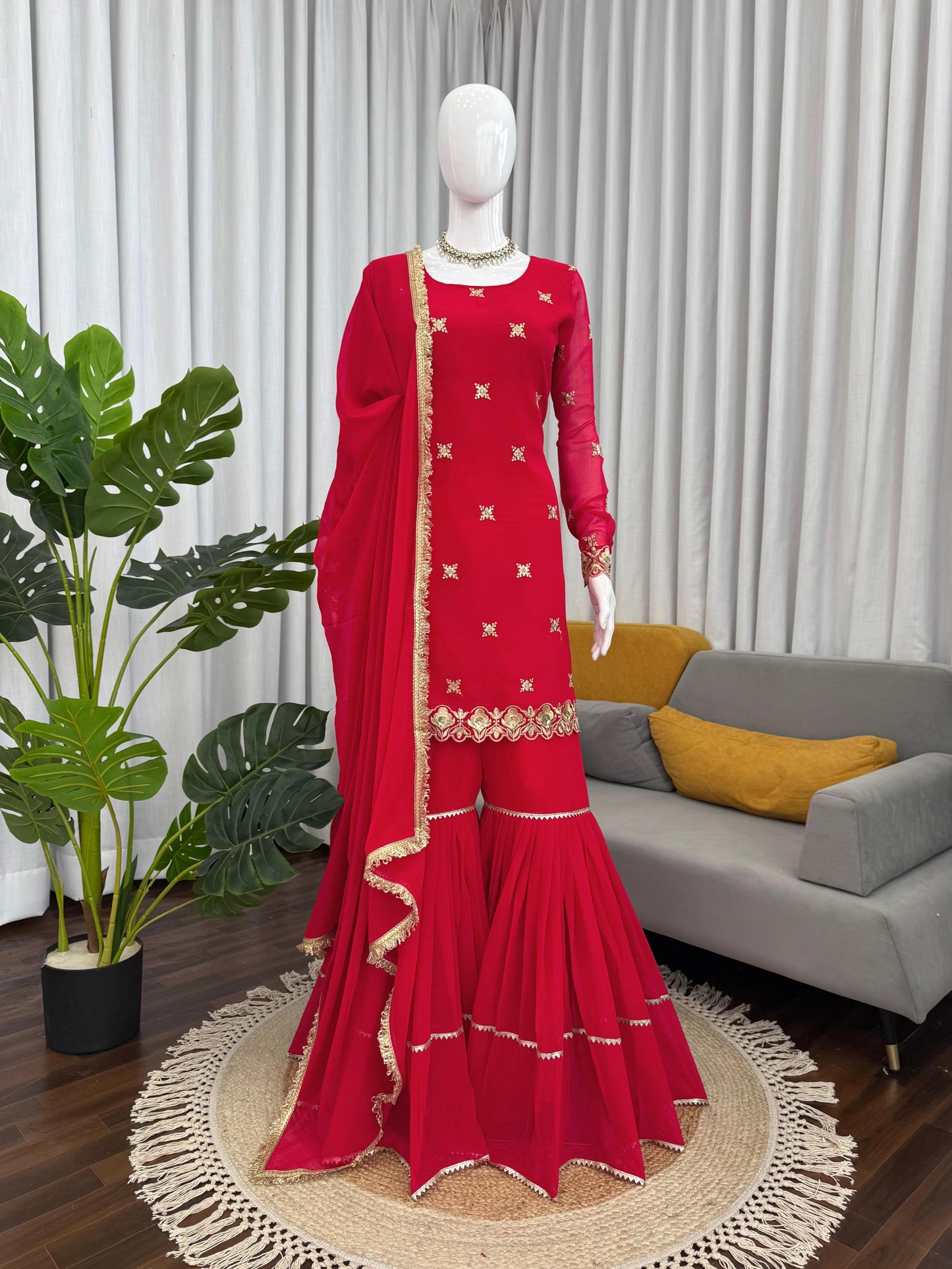 Red Colour Beautiful Partywear Dress in Georgette Fabric