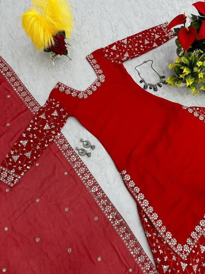 Launching Festival Plazzo Top In Red Color