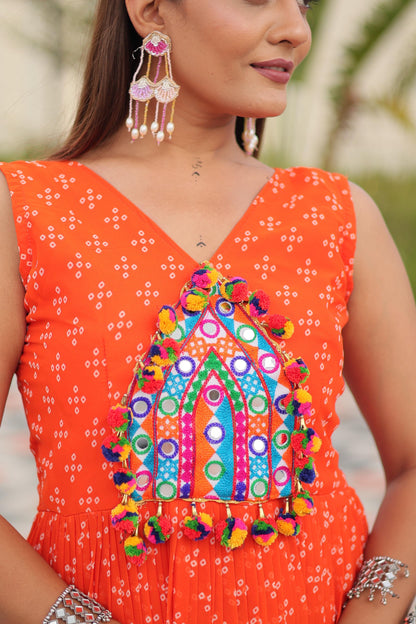 Navratri Special Gamathi Work Gown in orange color