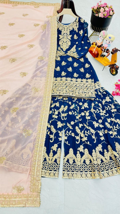 Blue Color Beautiful Sharara Dress in Georgette Fabric