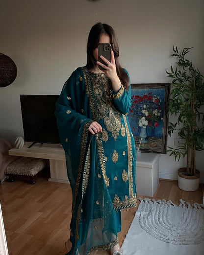 Chinnon Silk With Heavy Embroidery Coding Sequence Work Dress