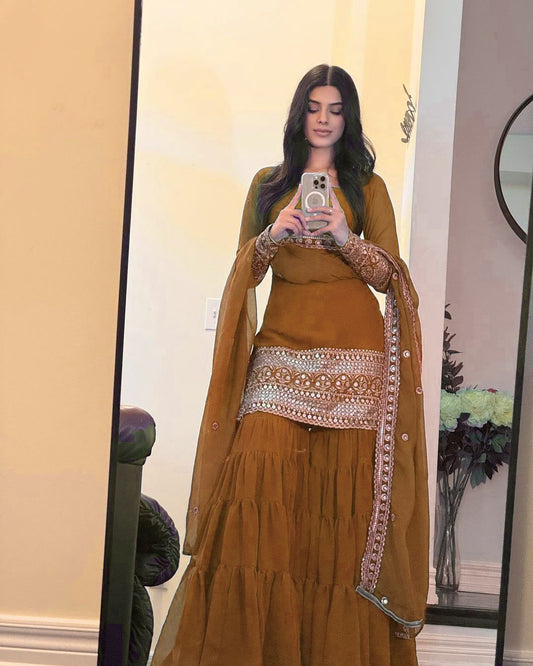 musturd yllow color sharara dress in georgette fabric