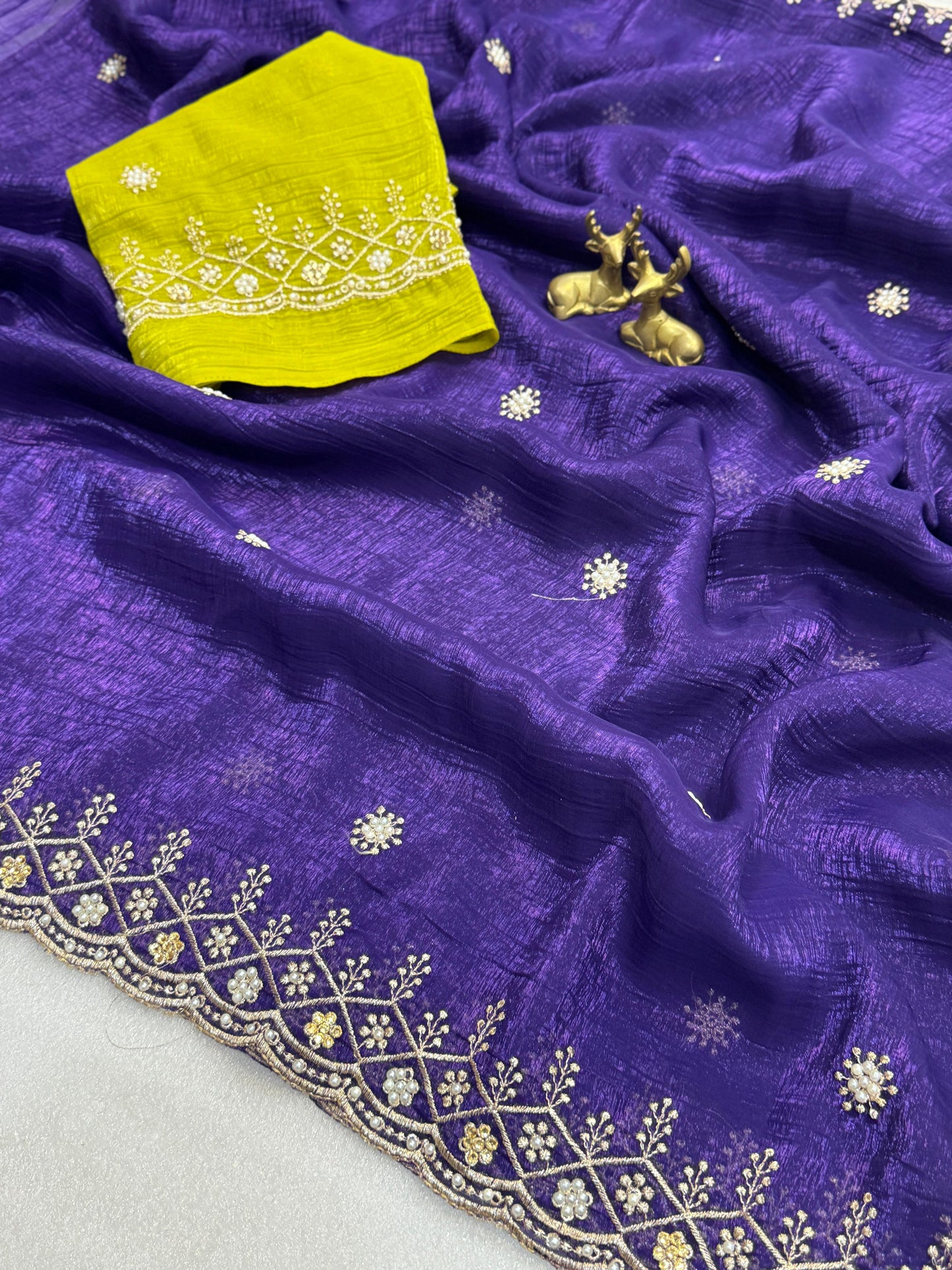 Chiffon Silk Saree with beautiful embroidery in blue color