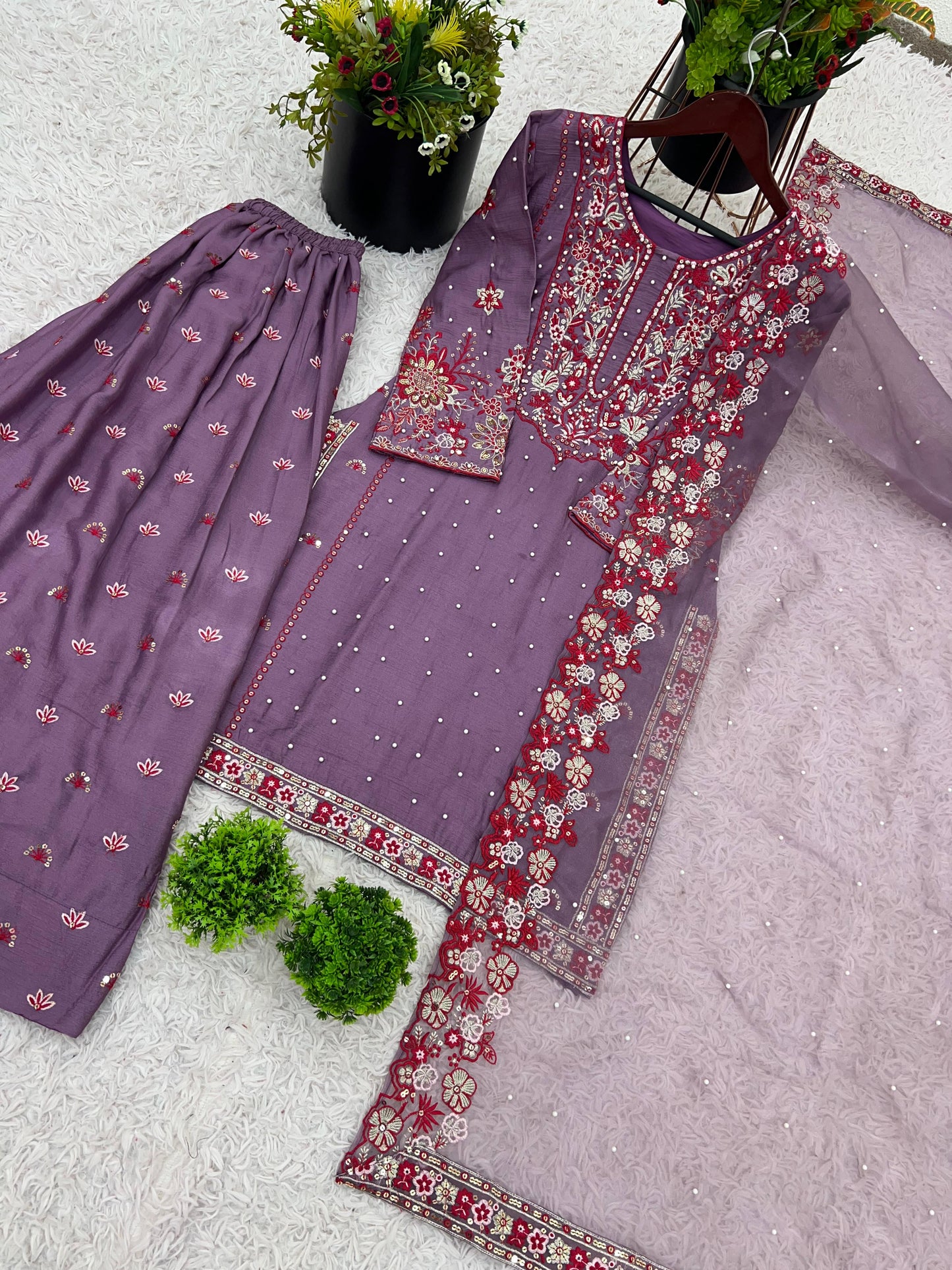 Designer Party Wear Look Top-Plazzo and Dupatta With Heavy Embroidery Work