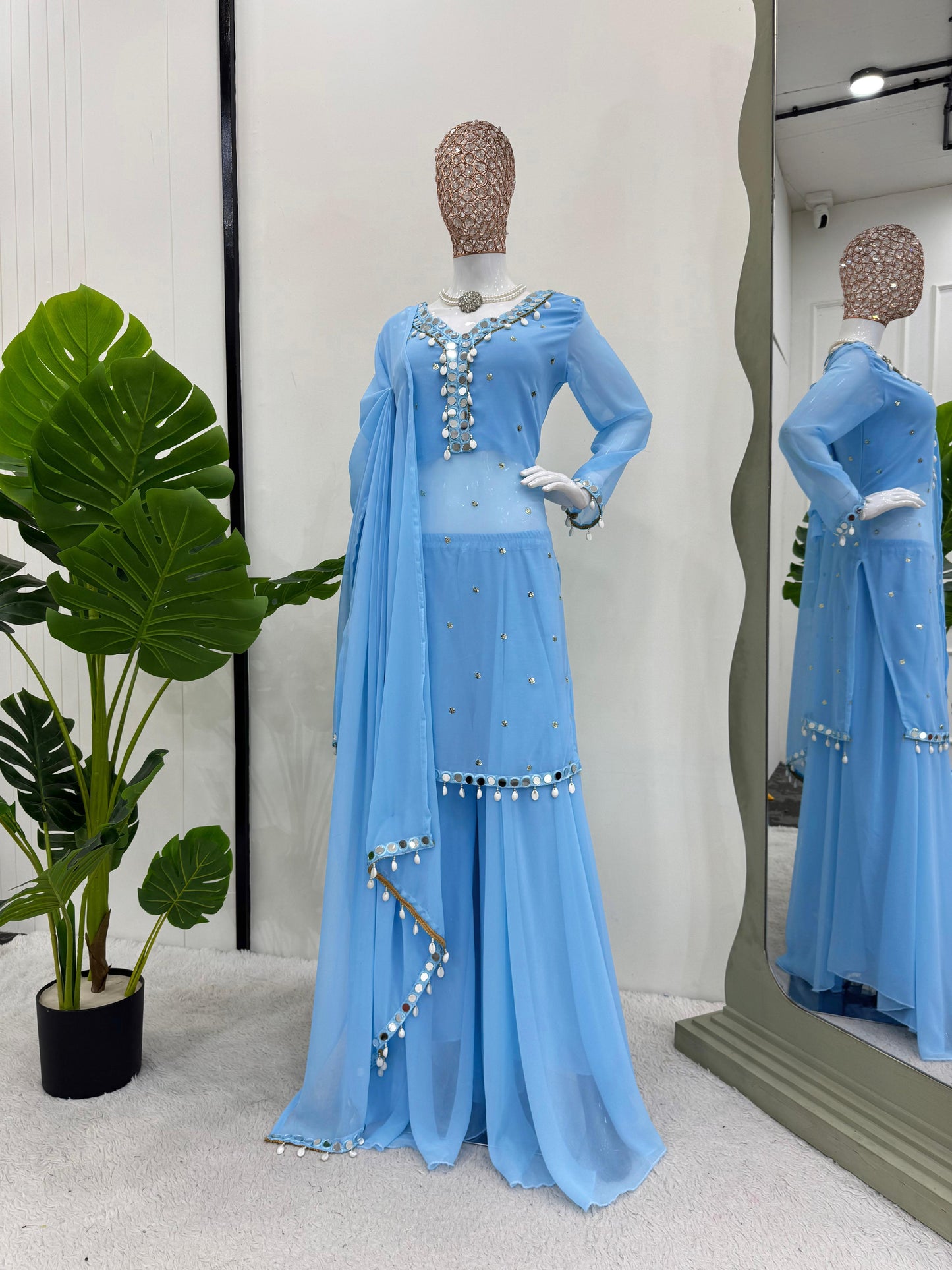 sky blue colour beautiful partywear dress in Georgetta fabric