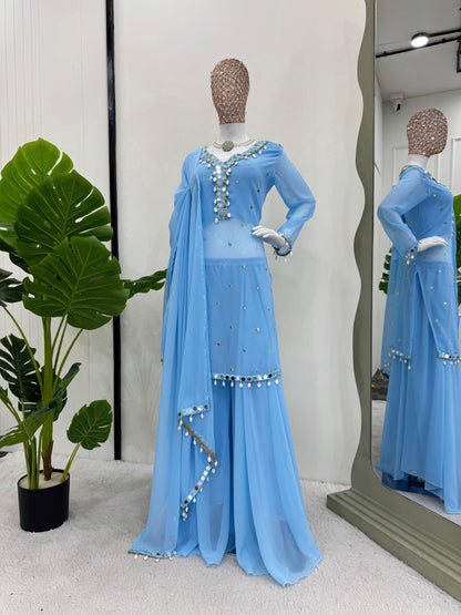 sky blue colour beautiful partywear dress in Georgetta fabric