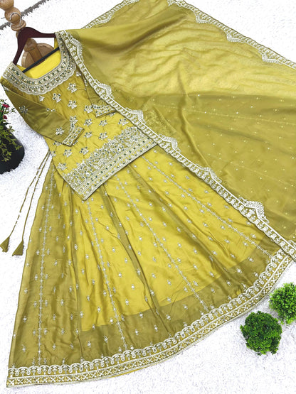 Yellow Color Beautiful Top Lehenga Dupatta Dress in Georgette Fabric